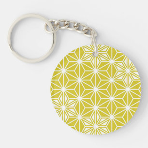 Japanese Asanoha pattern - mustard gold and white Key Ring