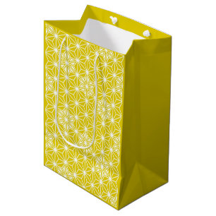 Japanese Asanoha pattern - mustard gold and white Medium Gift Bag
