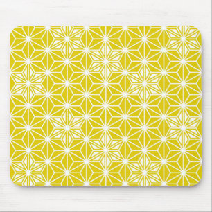 Japanese Asanoha pattern - mustard gold and white Mouse Pad