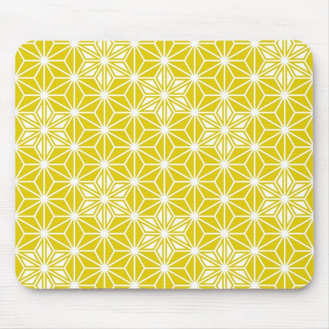 Japanese Asanoha pattern - mustard gold and white Mouse Pad (Front)