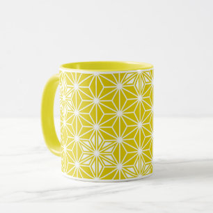 Japanese Asanoha pattern - mustard gold and white Mug