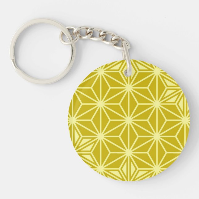 Japanese Asanoha pattern - mustard gold Key Ring (Front)