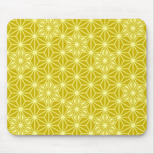 Japanese Asanoha pattern - mustard gold Mouse Pad