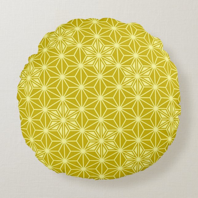 Japanese Asanoha pattern - mustard gold Round Cushion (Front)
