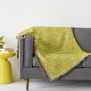 Japanese Asanoha pattern, Mustard Gold Throw Blanket