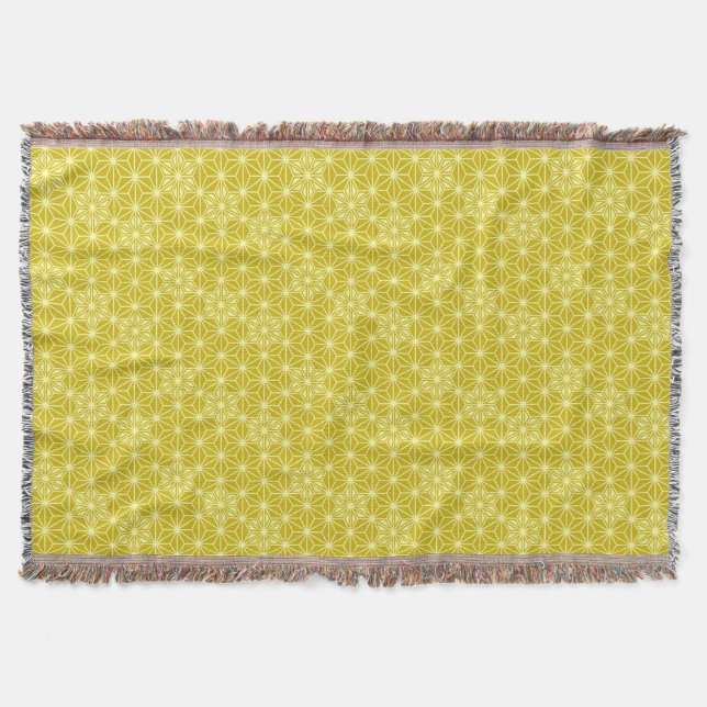 Japanese Asanoha pattern, Mustard Gold Throw Blanket (Front)