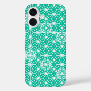 Japanese Asanoha pattern - peacock blue iPhone 16 Case