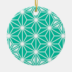 Japanese Asanoha pattern - peacock blue Ceramic Tree Decoration