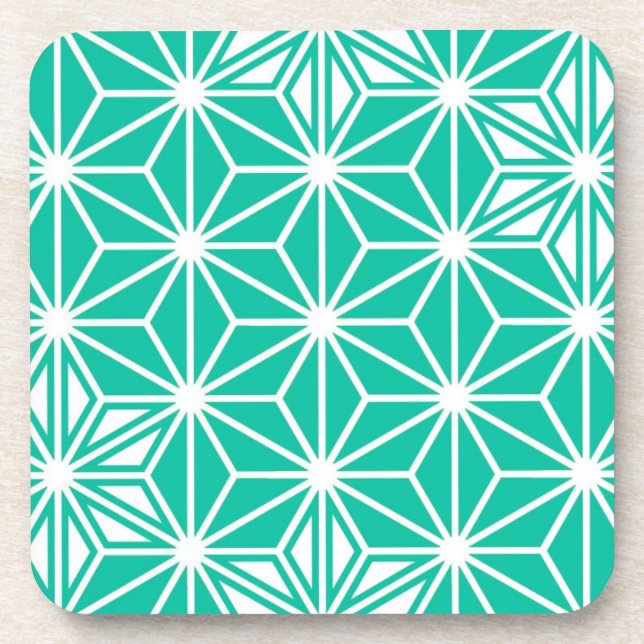 Japanese Asanoha pattern - peacock blue Coaster (Front)