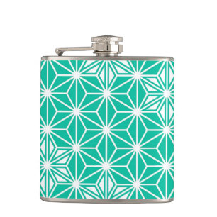 Japanese Asanoha pattern - peacock blue Hip Flask