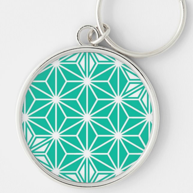 Japanese Asanoha pattern - peacock blue Key Ring (Front)