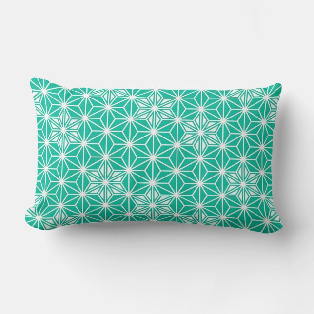 Japanese Asanoha pattern - peacock blue Lumbar Cushion (Front)