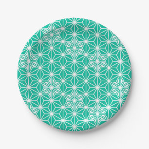 Japanese Asanoha pattern - peacock blue Paper Plate