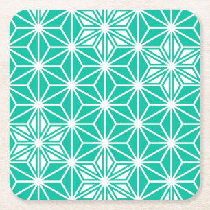 Japanese Asanoha pattern - peacock blue Square Paper Coaster