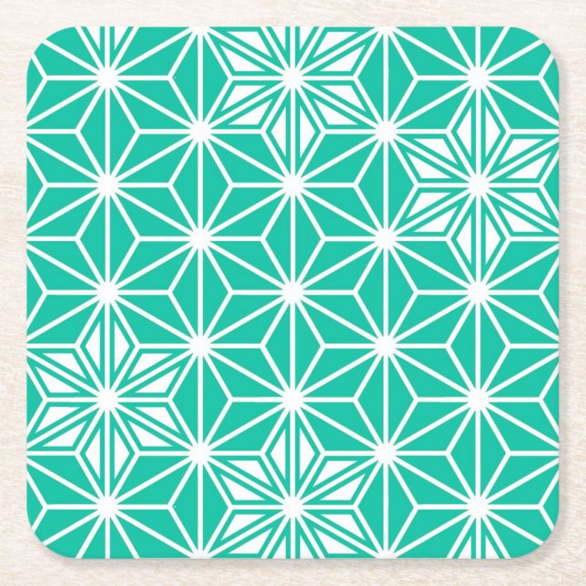 Japanese Asanoha pattern - peacock blue Square Paper Coaster (Front)
