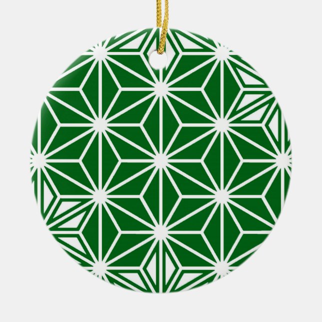 Japanese Asanoha pattern - pine green Ceramic Tree Decoration (Front)