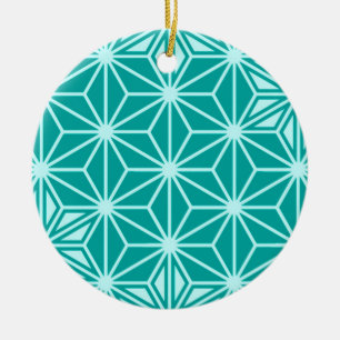 Japanese Asanoha pattern - turquoise Ceramic Tree Decoration