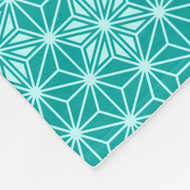 Japanese Asanoha pattern - turquoise Fleece Blanket (Corner)