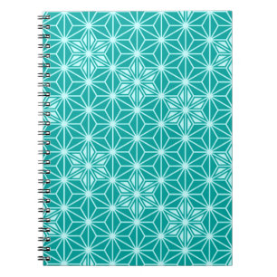 Japanese Asanoha pattern - turquoise Spiral Notebook