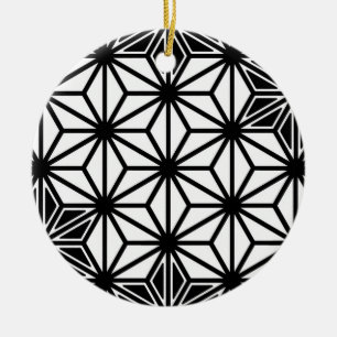 Japanese Asanoha pattern - white and black Ceramic Tree Decoration