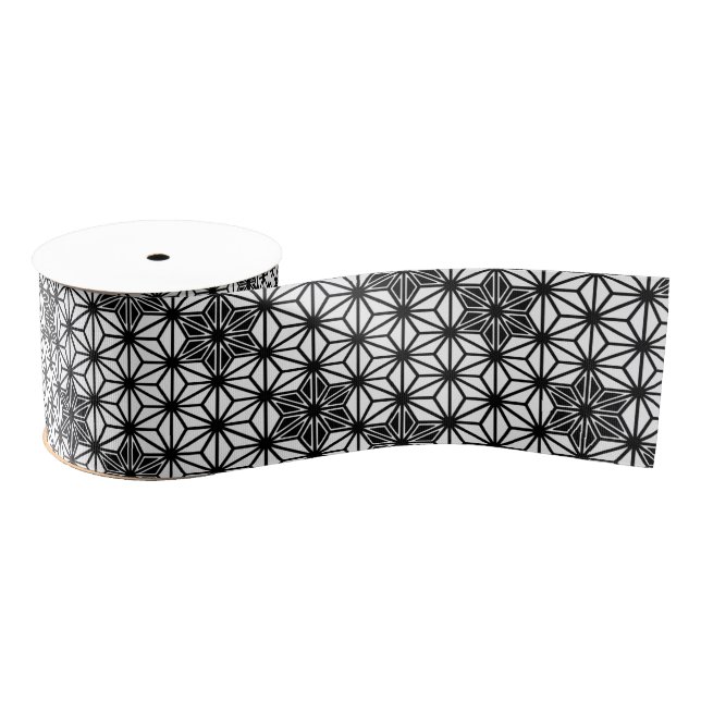 Japanese Asanoha pattern - white and black Grosgrain Ribbon (Spool)