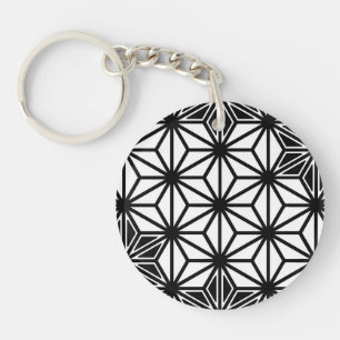 Japanese Asanoha pattern - white and black Key Ring