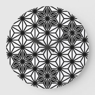 Japanese Asanoha pattern - white and black Large Clock