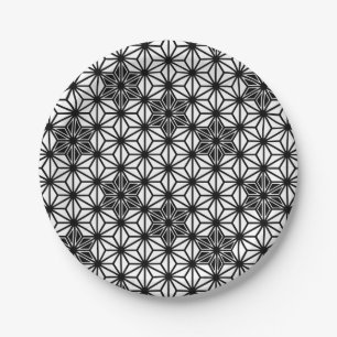 Japanese Asanoha pattern - white and black Paper Plate