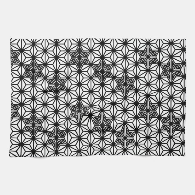 Japanese Asanoha pattern - white and black Tea Towel (Horizontal)
