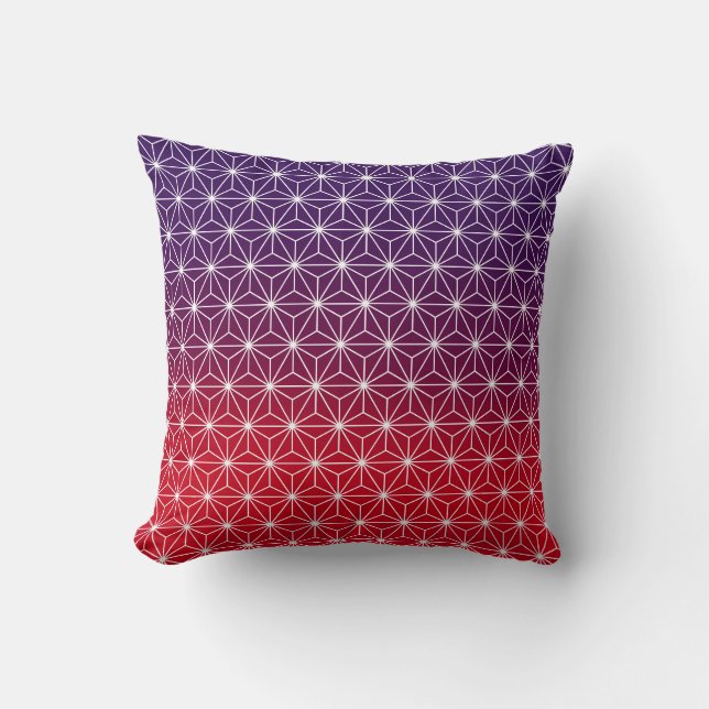 Japanese Asanoha Traditional  Pattern Red & Purple Cushion (Front)