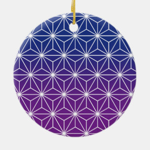 Japanese Asanoha Traditional Print Blue & Purple Ceramic Tree Decoration