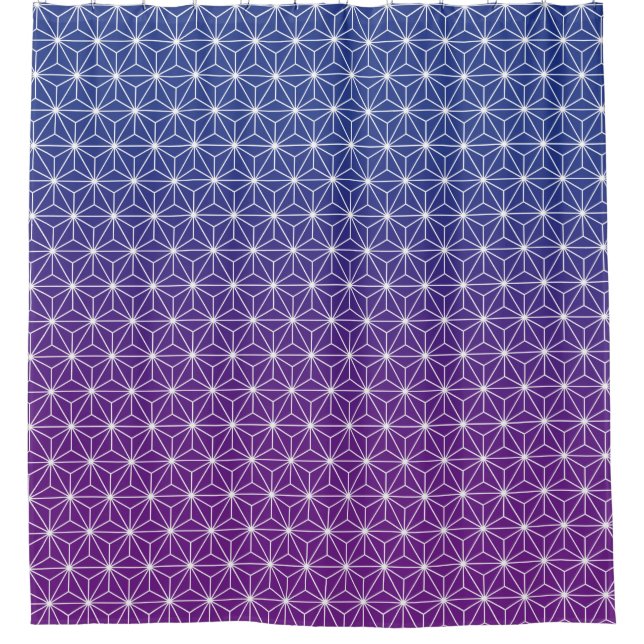 Japanese Asanoha Traditional Print Blue & Purple Shower Curtain (Front)
