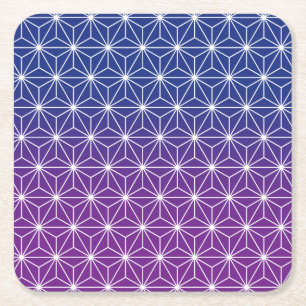 Japanese Asanoha Traditional Print Blue & Purple Square Paper Coaster