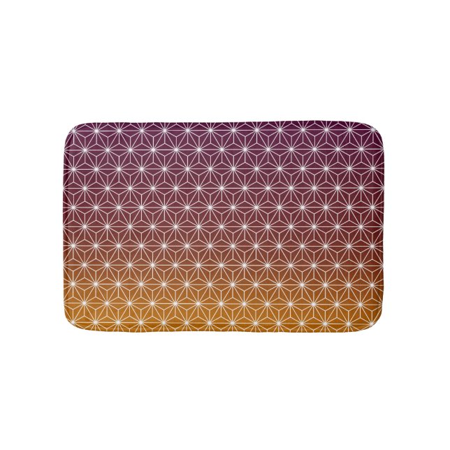 Japanese Asanoha Traditional Print Burgundy & Gold Bath Mat (Front)