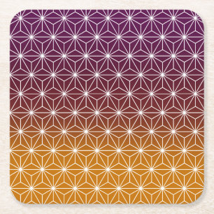 Japanese Asanoha Traditional Print Burgundy & Gold Square Paper Coaster