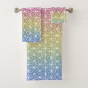 Japanese Asanoha Traditional Print Pastel Rainbow Bath Towel Set