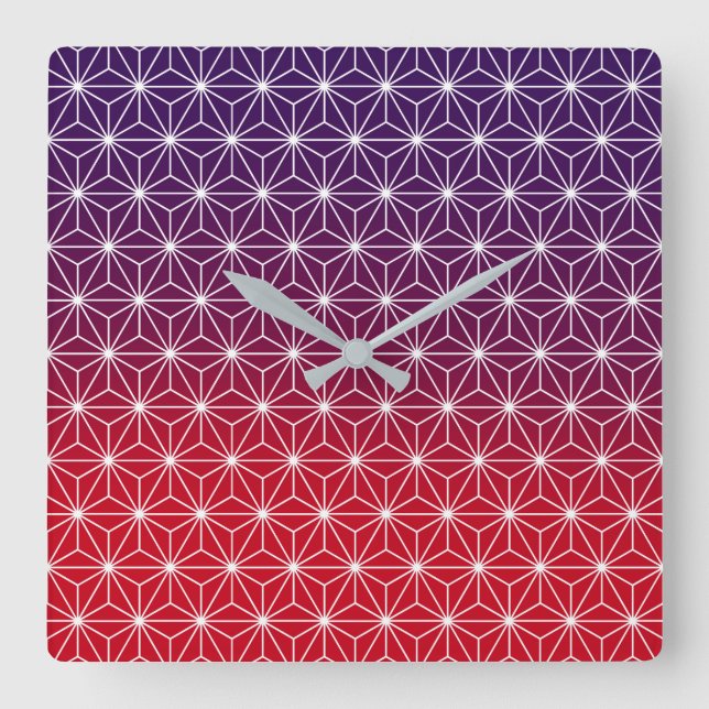 Japanese Asanoha Traditional Print Red & Purple Square Wall Clock (Front)