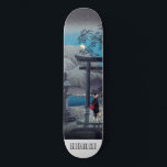 Japanese Asian Art Lake in Moonlight Skateboard<br><div class="desc">A lush blue and grey vintage Japanese print personalised skateboard. Moonlight,  mountains.</div>