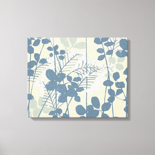 Japanese Asian Blue Leaf Flower Canvas Print (Front)