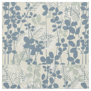 Japanese Asian Blue Leaf Flower Fabric