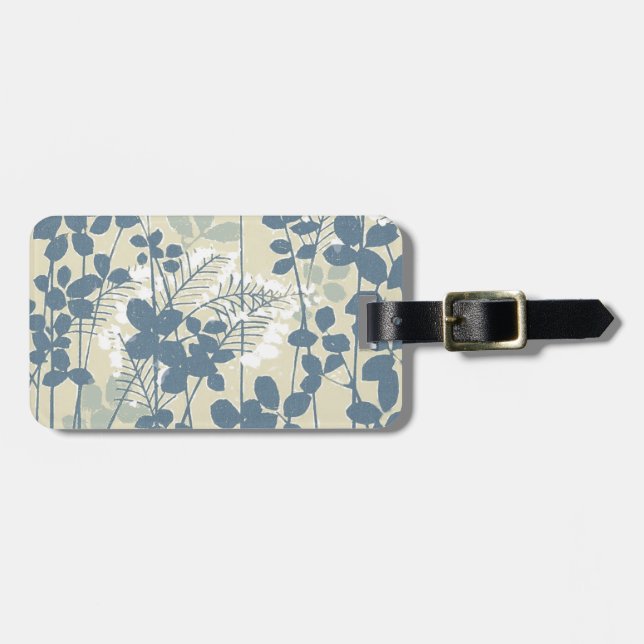 Japanese Asian Blue Leaf Flower Luggage Tag (Front Horizontal)