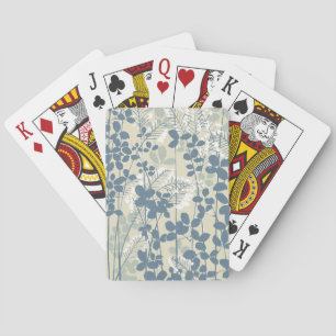 Japanese Asian Blue Leaf Flower Playing Cards