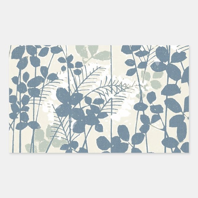 Japanese Asian Blue Leaf Flower Rectangular Sticker (Front)