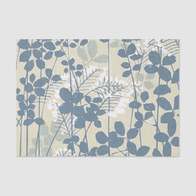 Japanese Asian Blue Leaf Flower Tissue Paper (Front)