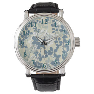 Japanese Asian Blue Leaf Flower Watch