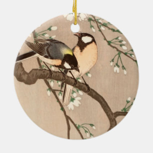 Japanese Asian Koson Bird Chickadee Songbird Ceramic Tree Decoration