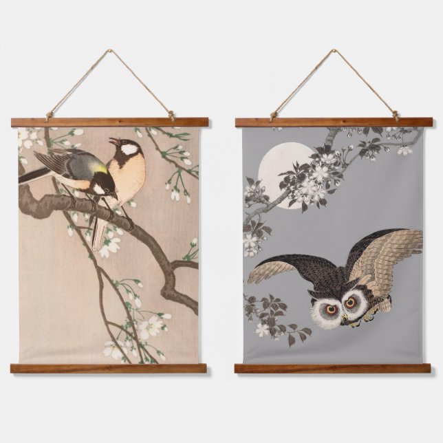 Japanese Asian Koson Bird Chickadee Songbird Hanging Tapestry (Double)