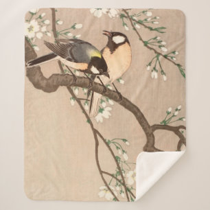 Japanese Asian Koson Bird Chickadee Songbird Sherpa Blanket