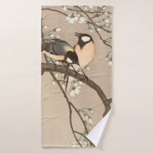 Japanese Asian Ohara Koson Bird Chickadee Songbird Bath Towel Set