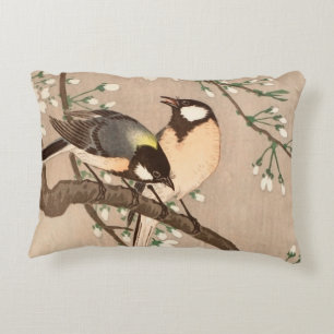 Japanese Asian Ohara Koson Bird Chickadee Songbird Decorative Cushion